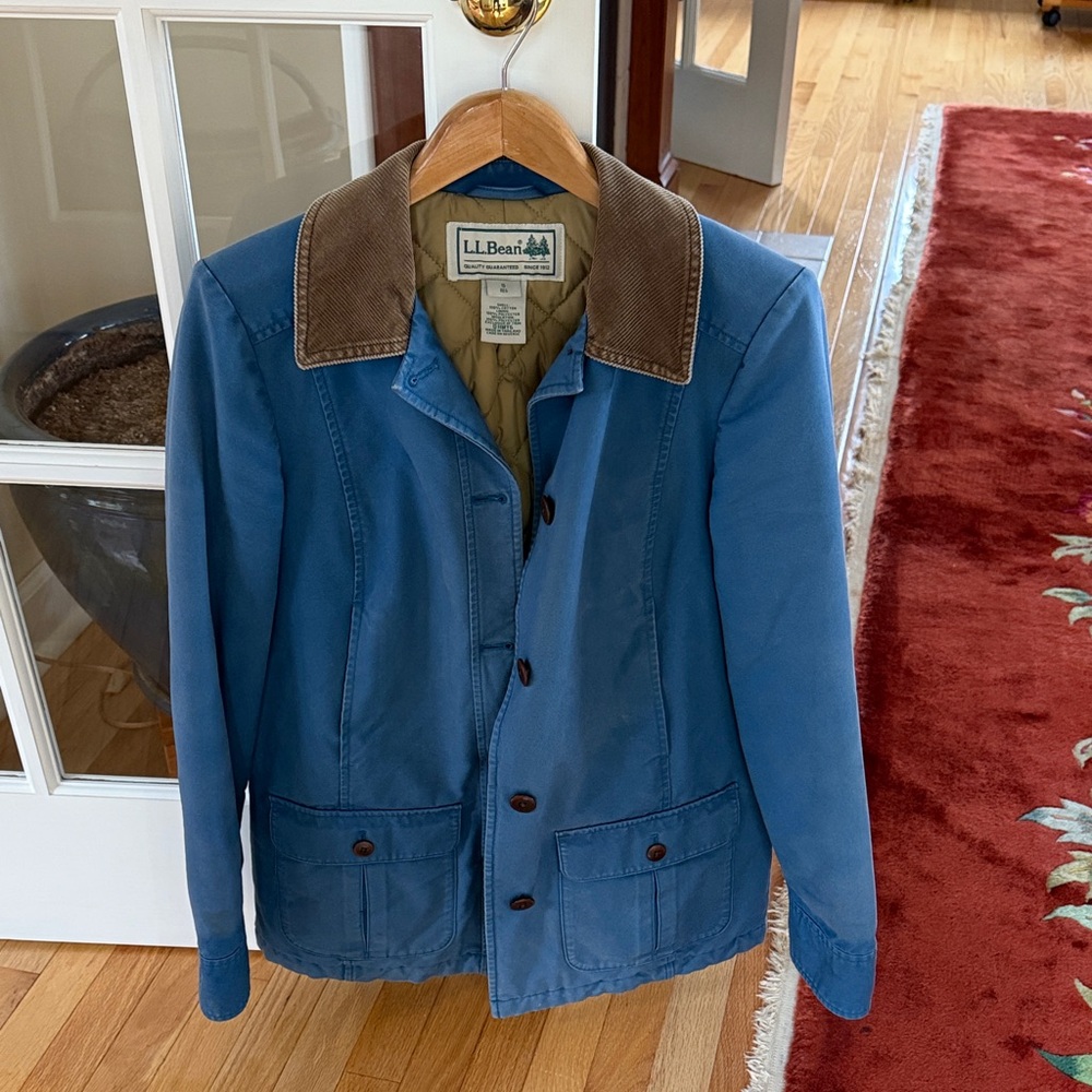L.L. Bean Women’s Blue Barn Coat with Brown Accents